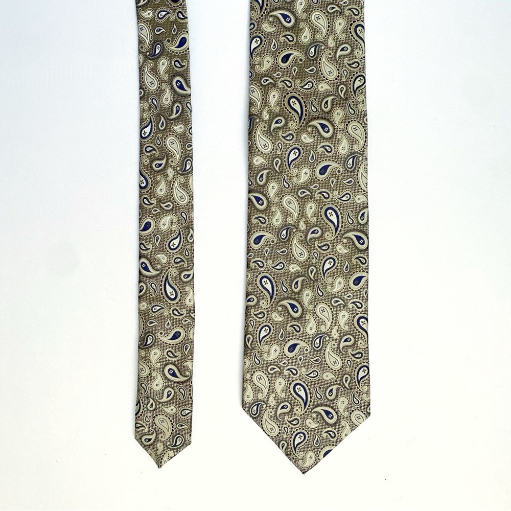 ERMENEGILDO ZEGNA White navy blue gray PAISLEY PRINT JACQUARD SILK NECK TIE - Picture 2 of 7